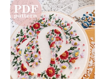 Tiny Flower Letter S Hand Embroidery Pattern: DIY Hoop Art with VIDEO (PDF Download)