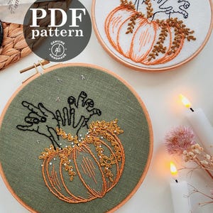 Handful Pumpkin Embroidery Pattern: Halloween Pun DIY Decor (Digital PDF) image 1