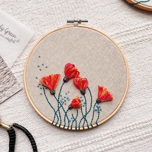 Spring Flowers Hand Embroidery Hoop / Modern Needlework Wall Art / Colourful Floral Decor image 2