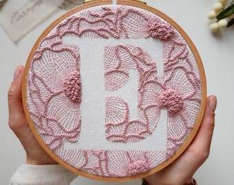 Personalized Hand Embroidery Monogram Hoop / Custom Initial Floral Wall Decor