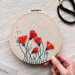 Spring Flowers Hand Embroidery Hoop / Modern Needlework Wall Art / Colourful Floral Decor image 6