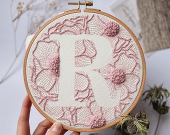 Personalized Hand Embroidery Monogram Hoop / Custom initial hand stitched wall decor