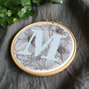 Personalized Hand Embroidery Monogram Hoop / Custom initial hand stitched wall decor 6 inches