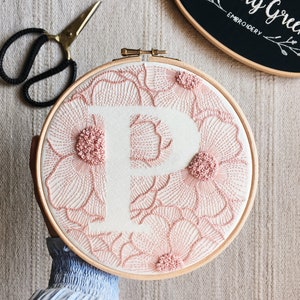 Personalized Hand Embroidery Monogram Hoop / Custom initial hand stitched wall decor 7 inches