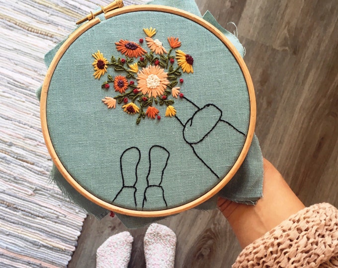 Flower Bouquet Hand Embroidery Hoop / Modern Hand Embroidery Etsy