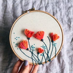 Spring Flowers Hand Embroidery Hoop / Modern Needlework Wall Art / Colourful Floral Decor image 8