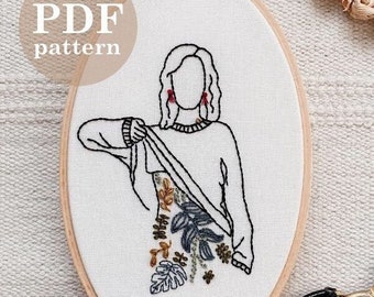 Plant Lady Hand Embroidery Pattern / Easy Digital PDF Download / Instant Download Botanical Hand Embroidery / Beginner Hoop Art DIY Colorful