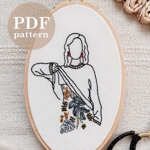 Plant Lady Hand Embroidery Pattern / Easy Digital PDF Download / Instant Download Botanical Hand Embroidery / Beginner Hoop Art DIY Colorful image 1