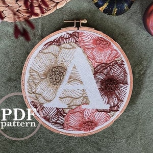 Floral Letter "A"  Hand Embroidery Pattern / Digital PDF Download / Instant Download Floral Hand Embroidery /Detailed DIY Monogram Hoop Art