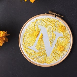 Personalized Hand Embroidery Monogram Hoop / Custom initial hand stitched wall decor image 3