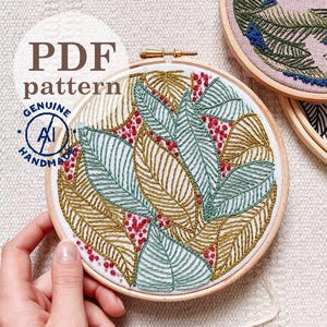 Botanical Leaves Hand Embroidery Pattern: Beginner DIY Hoop Art (PDF)