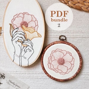 PDF Bundle: Blooming Flower and A Gentle Grasp Of Summer Hand Embroidery Pattern / Digital PDF Download / Embroidery Pattern/ DIY Hoop Art