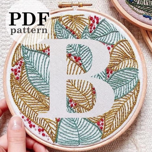 Botanical Letter b Hand Embroidery Pattern / - Etsy
