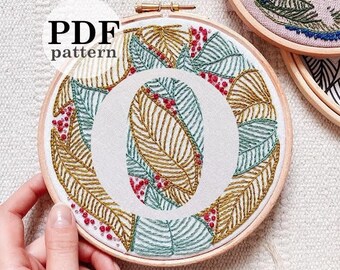 Botanical Letter "O"  Hand Embroidery Pattern / Digital PDF Download / Instant Download Easy Hand Embroidery /Detailed DIY Leaves Hoop Art