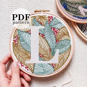 Botanical Letter "L"  Hand Embroidery Pattern / Digital PDF Download / Instant Download Easy Hand Embroidery /Detailed DIY Leaves Hoop Art