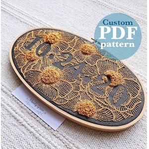 Personalized PDF Floral Date or Name Hand Embroidery Pattern / Custom Text PDF Pattern /  Floral Hand Embroidery Gift / Hoop Art DIY