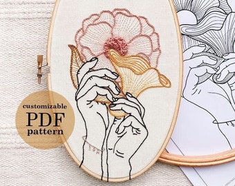 A Gentle Grasp of Summer Hand Embroidery Pattern / Easy Digital PDF / Instant Download Floral Hands / Beginner Hoop Art DIY Colorful