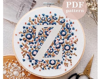 Tiny Flower Letter "Z"  Hand Embroidery Pattern / Digital PDF Download / Instant Download Floral Hand Embroidery /Detailed DIY Hoop Art