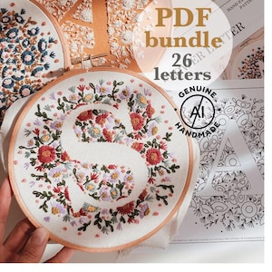 Tiny Flower Letter Hand Embroidery Pattern Bundle: DIY Alphabet with Video (Digital PDF)