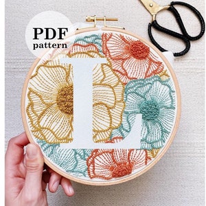 Floral Letter "L"  Hand Embroidery Pattern / Digital PDF Download / Instant Download Floral Hand Embroidery /Detailed DIY Monogram Hoop Art