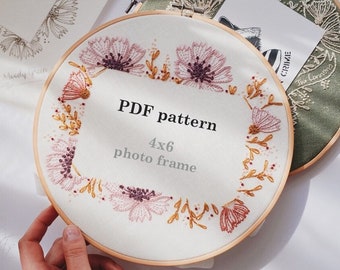 Tender Cornflowers: 4x6 photo frame hand embroidery pattern / Easy digital PDF frame / Instant download floral pattern / Floral hoop art DIY