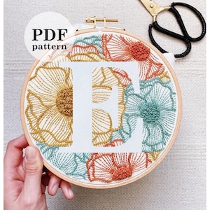 Floral Letter "E"  Hand Embroidery Pattern / Digital PDF Download / Instant Download Floral Hand Embroidery /Detailed DIY Monogram Hoop Art