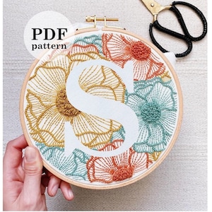 Floral Letter "S"  Hand Embroidery Pattern / Digital PDF Download / Instant Download Floral Hand Embroidery /Detailed DIY Monogram Hoop Art