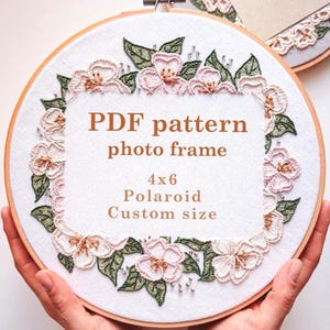 Apple blossom: 4x6 or Polaroid photo frame hand embroidery pattern / Digital PDF customizable pattern / Floral hoop art gift DIY
