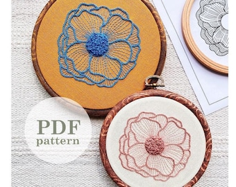 Blooming Flower Hand Embroidery Pattern: Beginner DIY Hoop Art (Digital PDF Download)