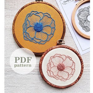 Blooming Flower Hand Embroidery Pattern / Digital PDF Download / Instant Download Easy Hand Embroidery Pattern Flower/ Beginner DIY Hoop Art