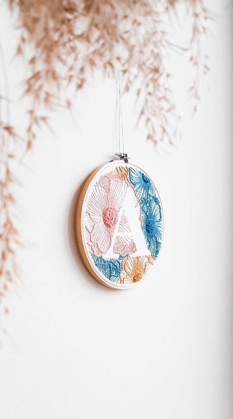 Floral letter t hand embroidery pattern  digital  etsy