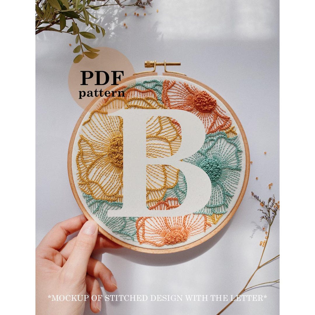 Floral Letter B Hand Embroidery Pattern: DIY Monogram Hoop Art With ...