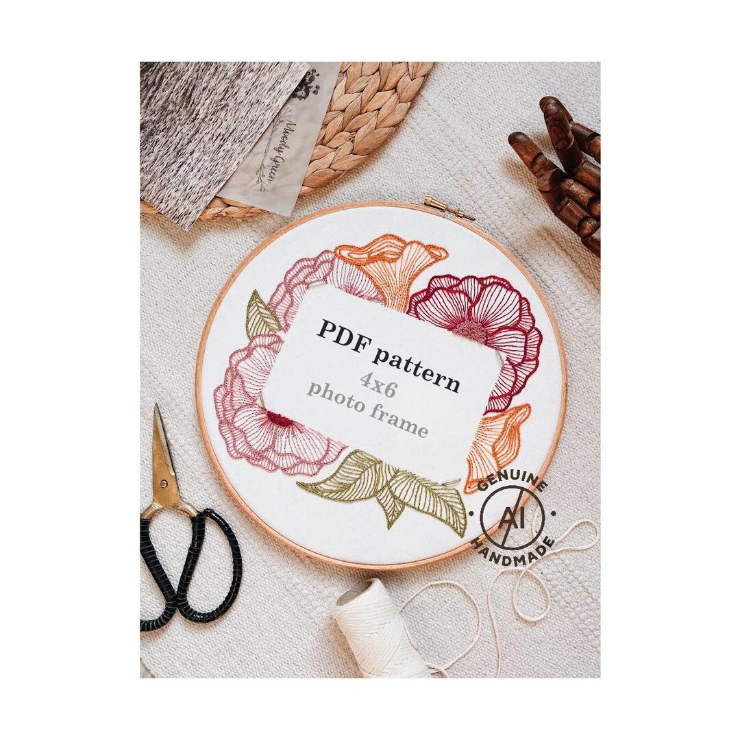 Photo Frame Embroidery Pattern Floral Photo Frame Embroidery Pattern: DIY Stitching Instructions - Etsy