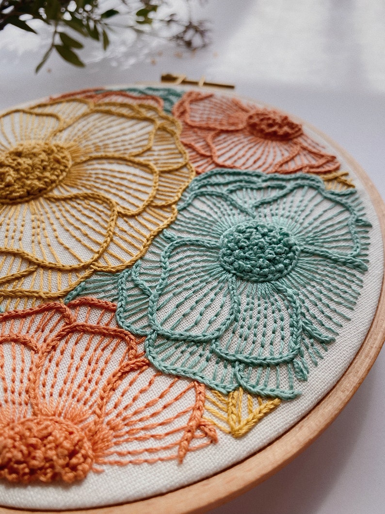 Floral Design Embroidery Pattern / Easy Hand Stitch DIY Hoop Art (PDF ...