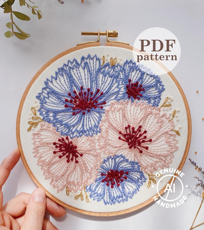 Cornflower Hand Embroidery Pattern: Floral Needlework DIY (digital PDF ...