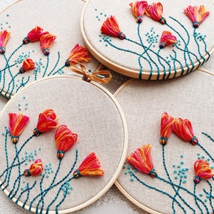 Spring Flowers Hand Embroidery Hoop / Modern Needlework Wall Art / Colourful Floral Decor image 1