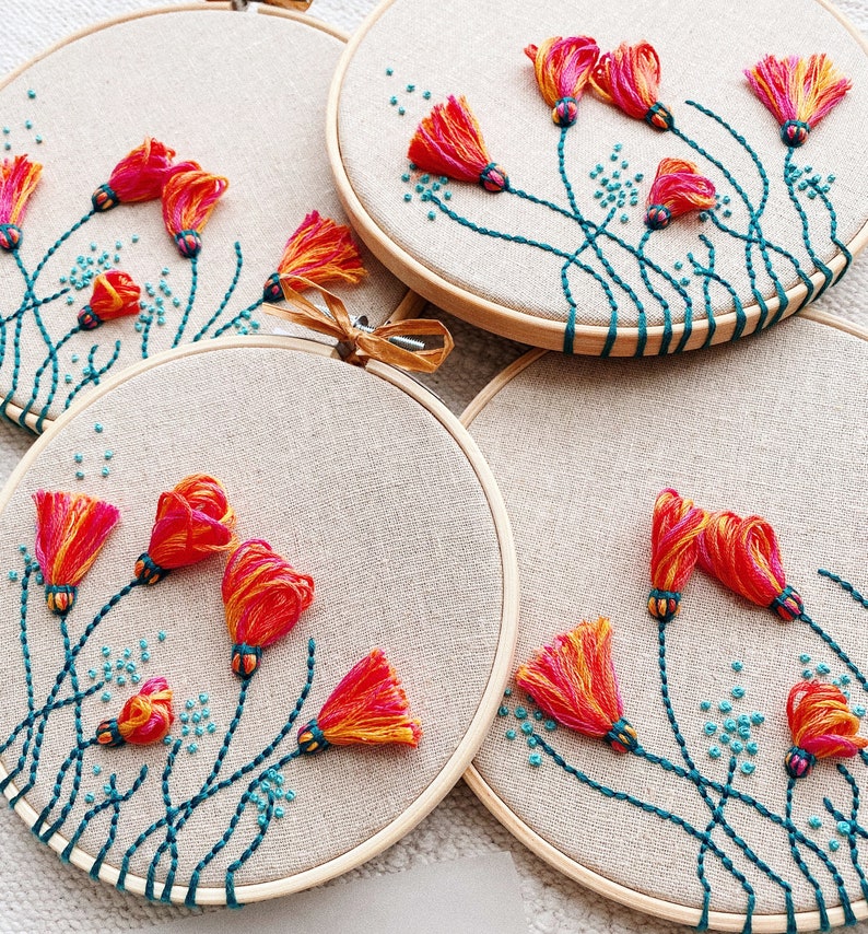 Spring Flowers Hand Embroidery Hoop / Modern Needlework Wall Art / Colourful Floral Decor image 1