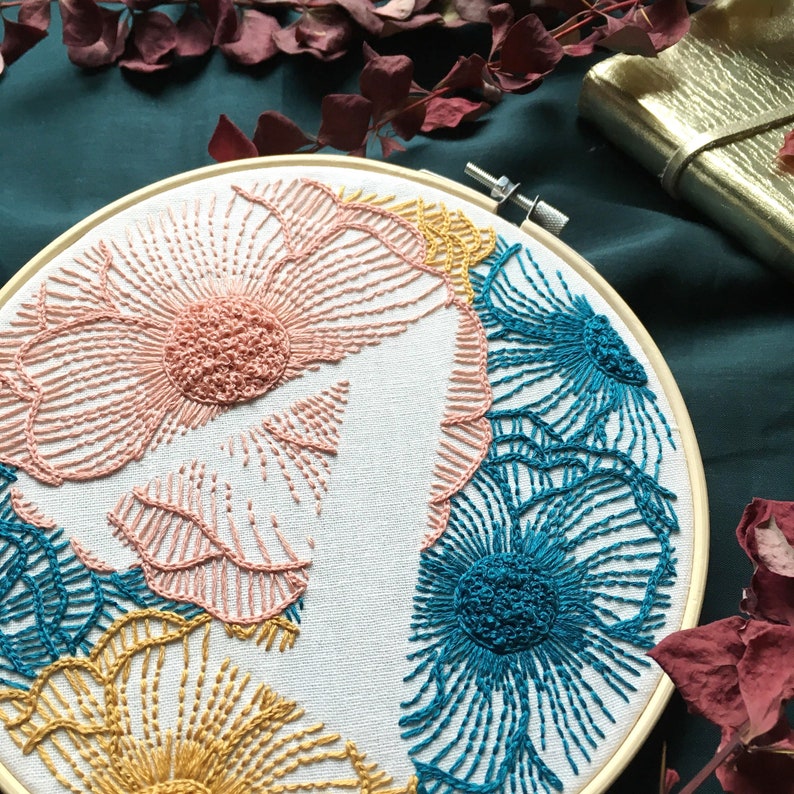 Floral Letter K Hand Embroidery Pattern Digital PDF Download Instant Download Floral Hand Embroidery Detailed DIY Monogram Hoop Art