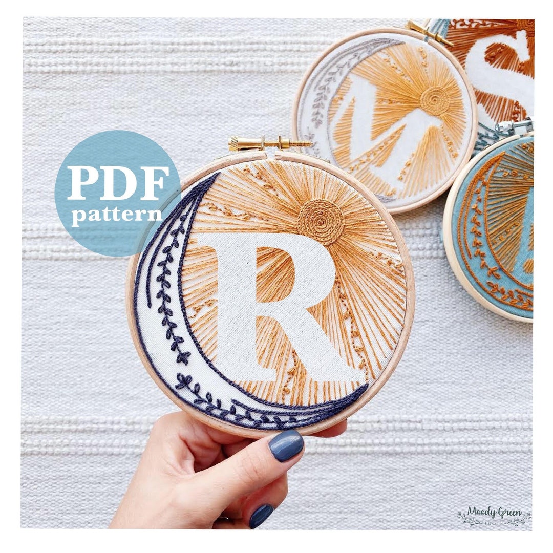 Embroidery Pattern Letter R Celestial Design Letter