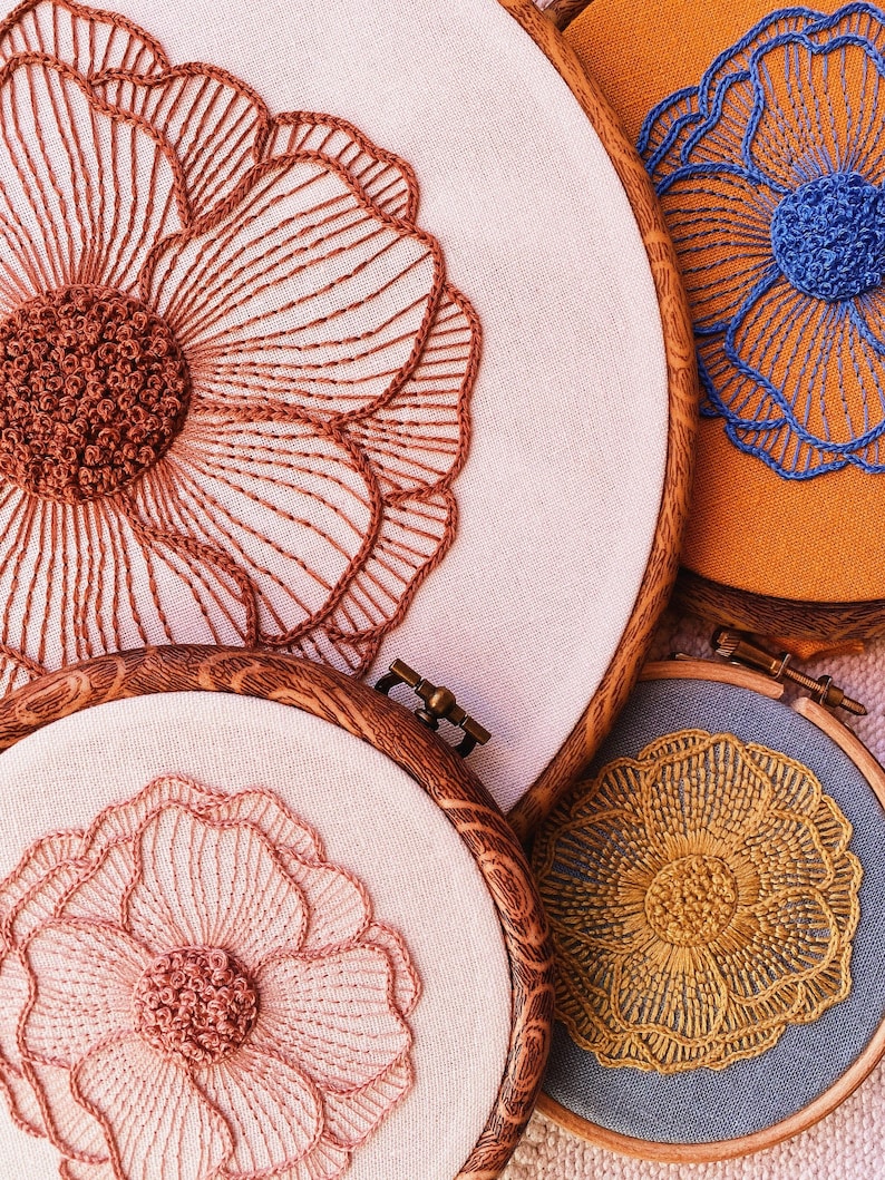 Blooming Flower Hand Embroidery Pattern Digital PDF Download Instant Download Easy Hand Embroidery Pattern Flower Beginner DIY Hoop Art