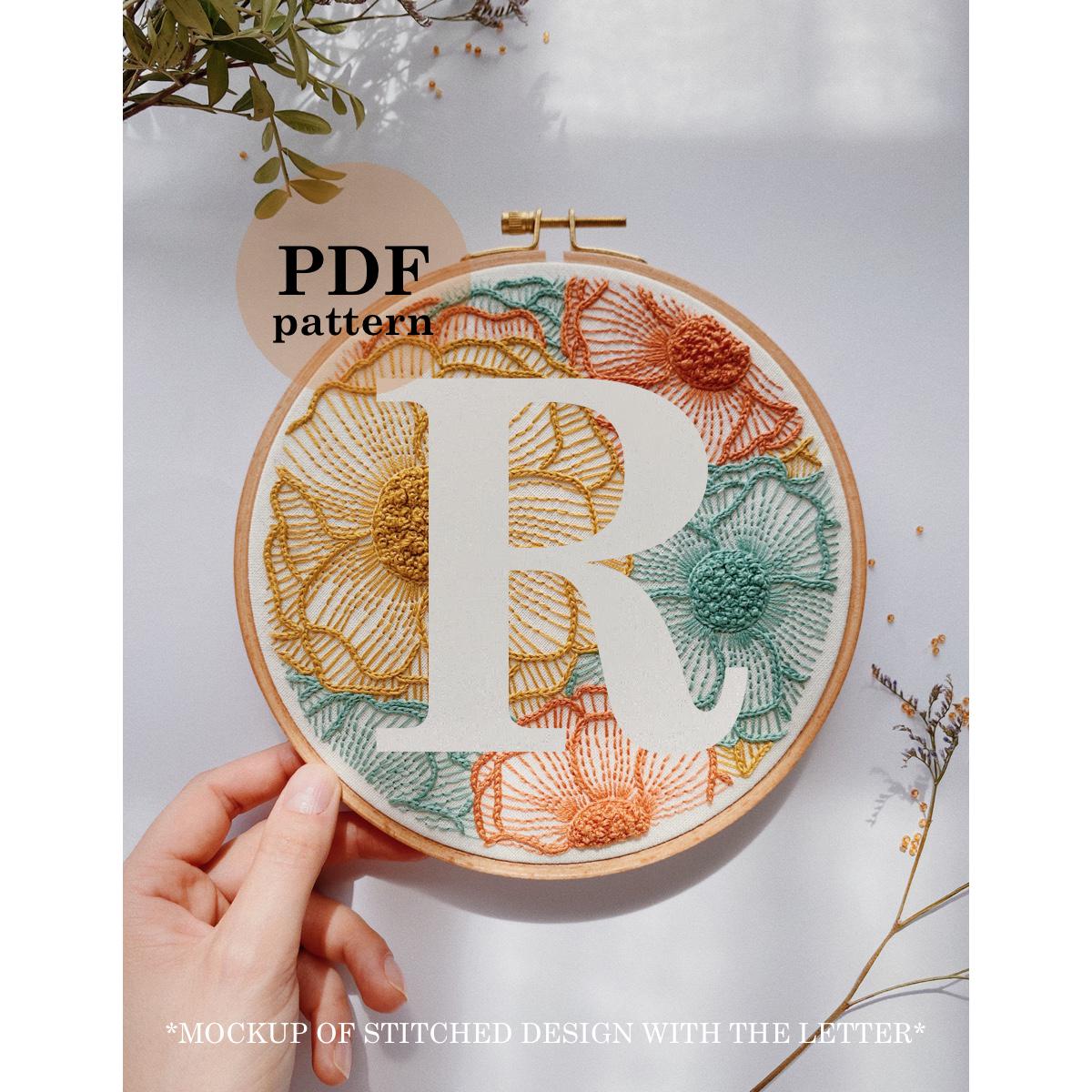Embroidery Pattern Letter R Floral Letter R Hand Embroidery Pattern: DIY Monogram Hoop Art With ...