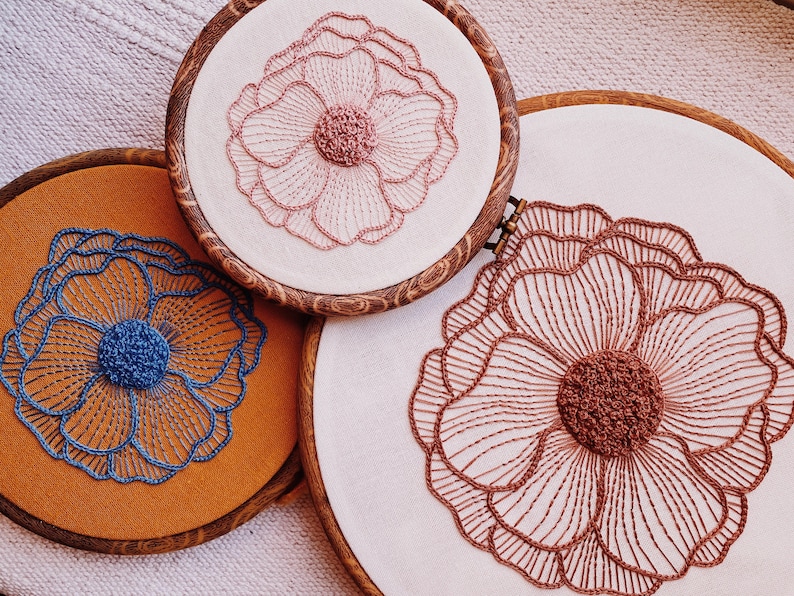 Blooming Flower Hand Embroidery Pattern Digital PDF Download Instant Download Easy Hand Embroidery Pattern Flower Beginner DIY Hoop Art