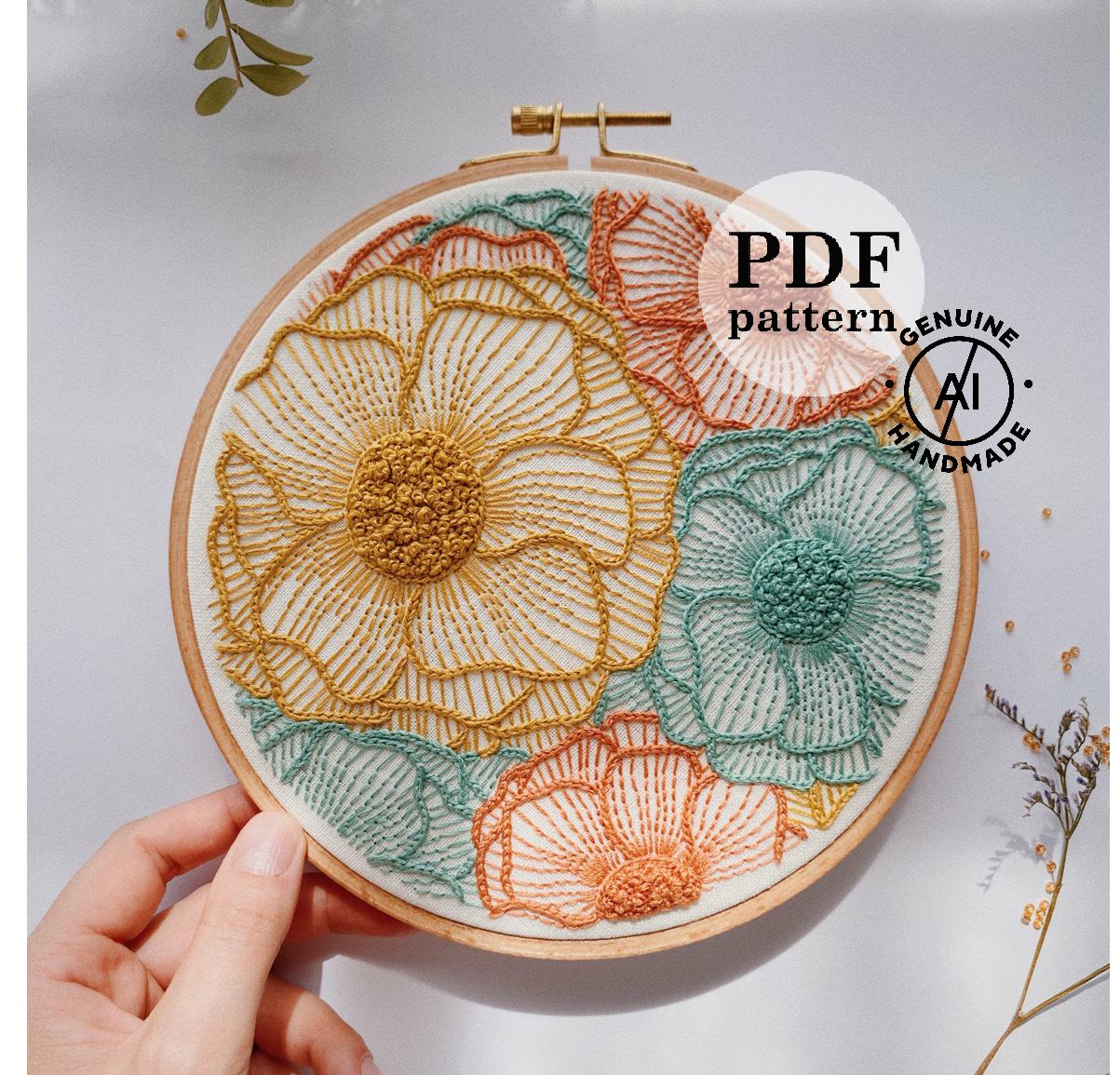 Floral Design Embroidery Pattern / Easy Hand Stitch DIY Hoop Art (PDF ...