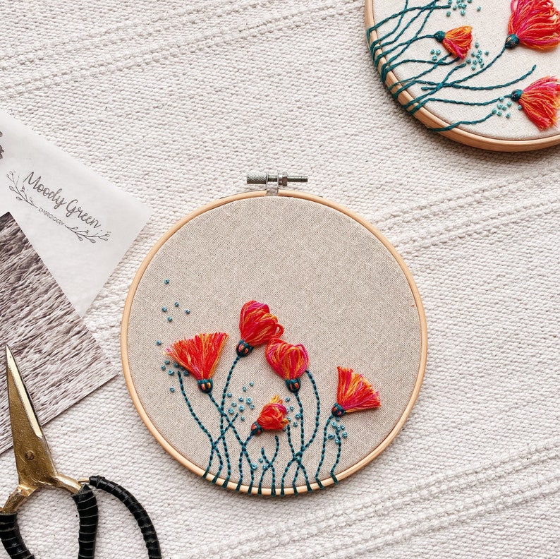 Spring Flowers Hand Embroidery Hoop / Modern Needlework Wall Art / Colourful Floral Decor image 2