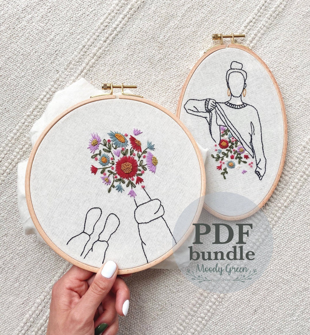 PDF Bundle Floral Lady and Flower Bouquet Hand Embroidery Pattern ...