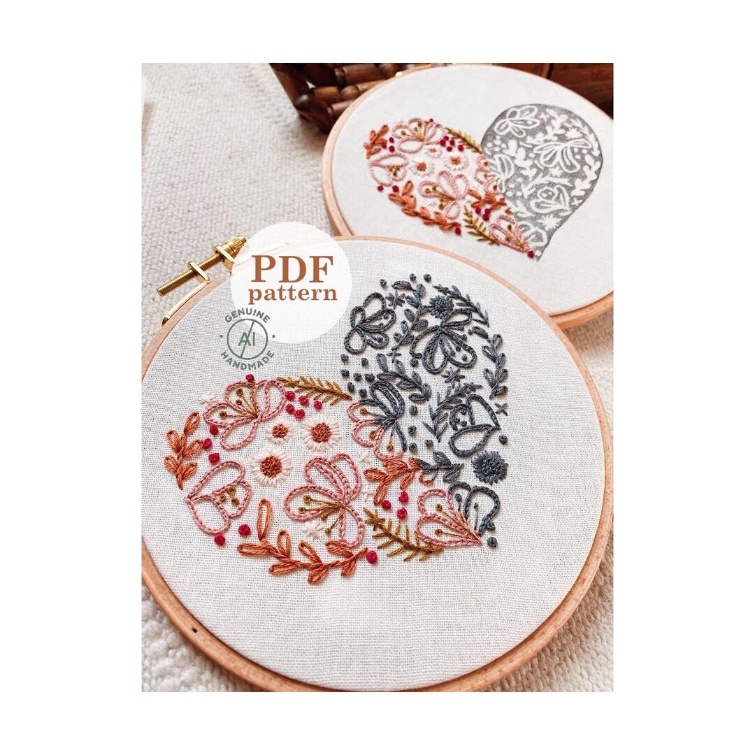 Floral Heart Hand Embroidery Pattern: Beginner DIY (digital PDF ...