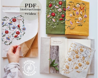 Personalized Foldable Book Cover : Floral Hand Embroidery PDF Pattern