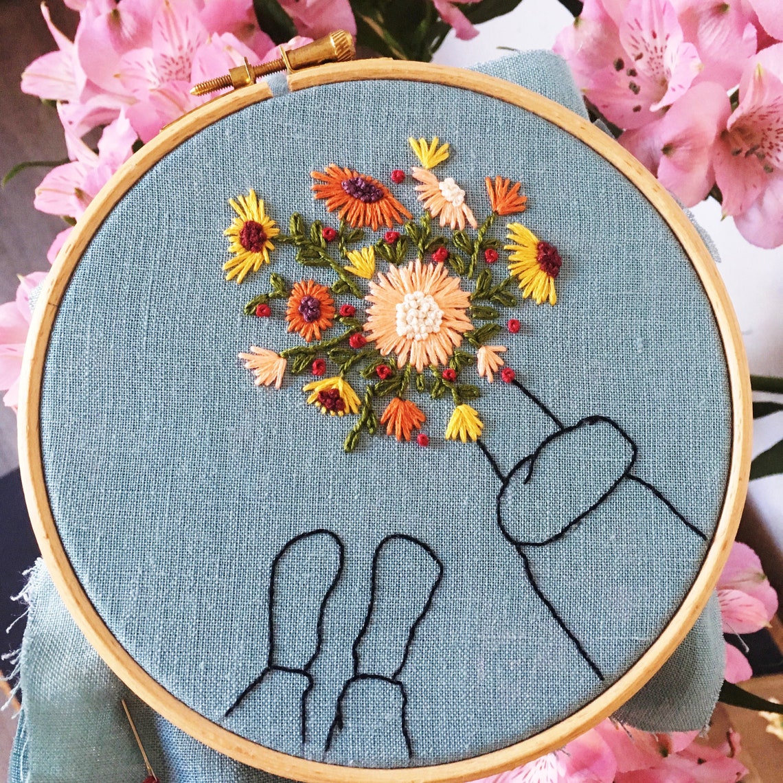 Flower Bouquet Hand Embroidery Hoop / Modern Hand Embroidery Etsy