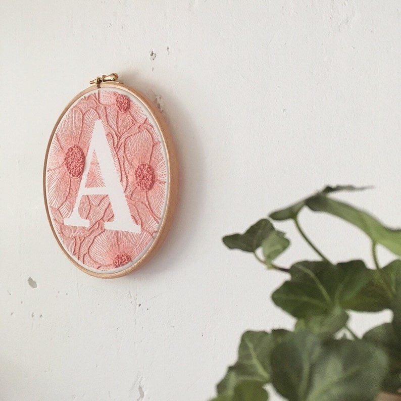 Personalized Hand Embroidery Monogram Hoop / Custom initial hand stitched wall decor image 6