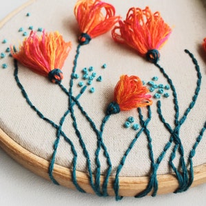 Spring Flowers Hand Embroidery Hoop / Modern Needlework Wall Art / Colourful Floral Decor image 4
